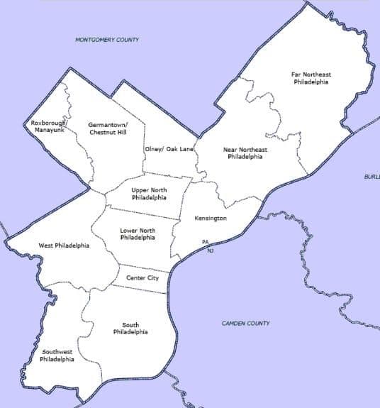 Philadelphia district kaart