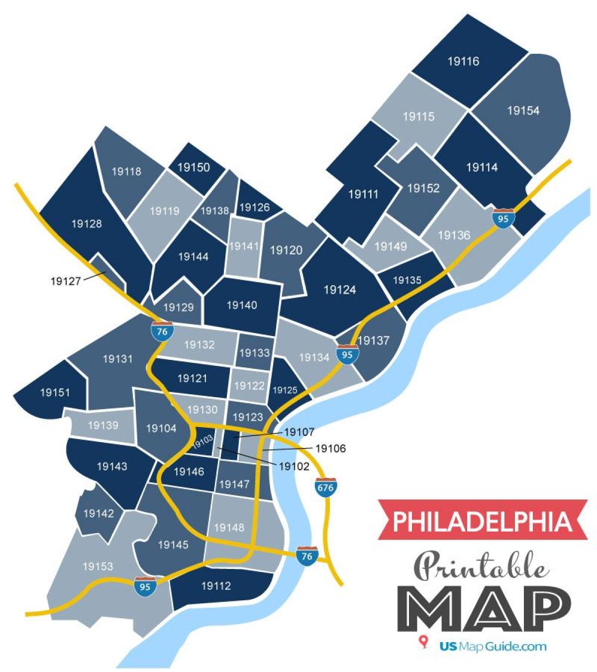 Philadelphia postcodes kaart