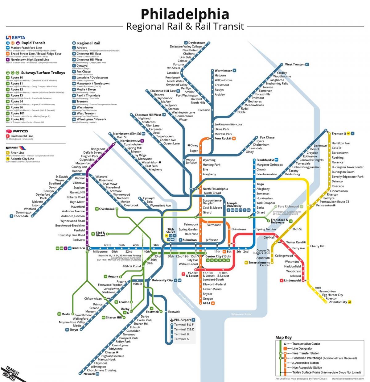 Philadelphia metro station kaart