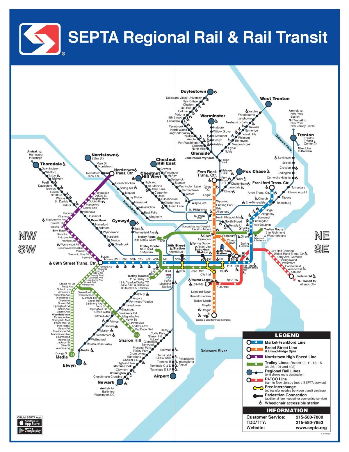 Philadelphia tram stations kaart