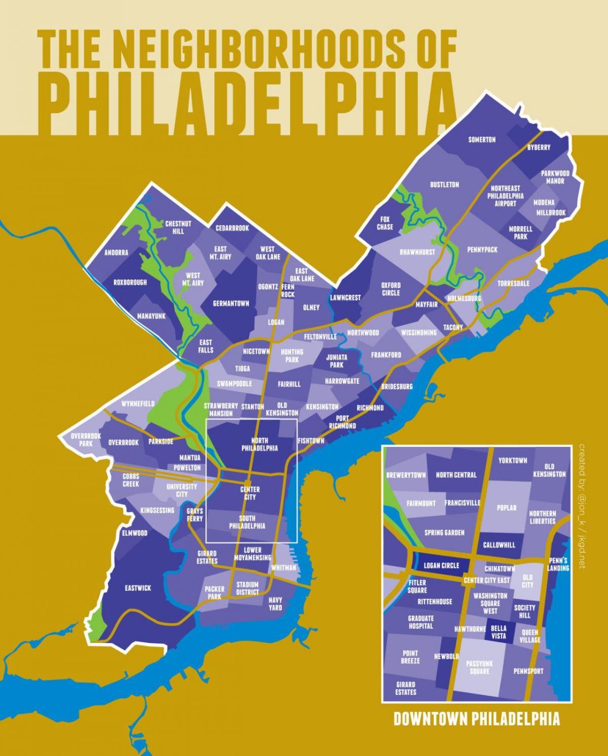 Philadelphia buurten kaart